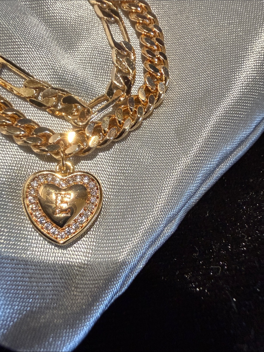 Gold Heart Pendant Initial E Multi-Chain Anklet